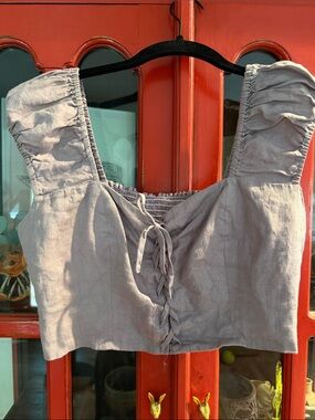 Whimsy + Row Lavender Ruched-Strap Tie-Front Crop Top
